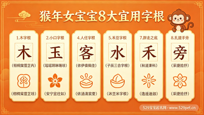 猴年女宝宝取名宜用字 - 8大宜用字根 + 6类忌讳字 + 30个好名