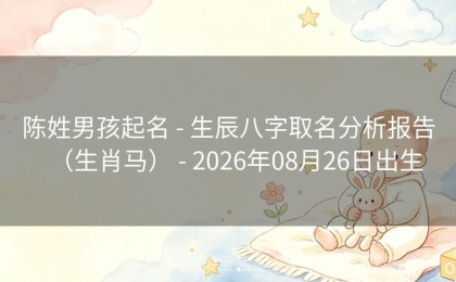 陈姓男孩起名 - 生辰八字取名分析报告（生肖马） - 2026年08月26日出生