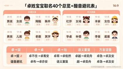 卓姓宝宝怎么取名？40个卓姓男孩女孩好名（附声调搭配和谐音避坑表）