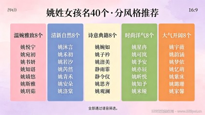 姚姓女宝宝取名大全：40个姚姓女孩好名（附谐音避坑表+声调搭配公式）