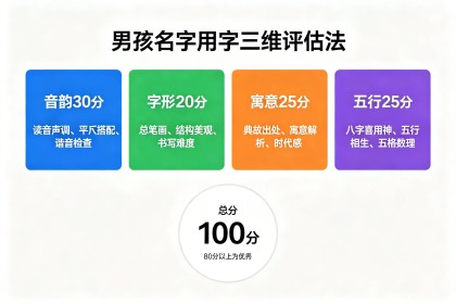男孩子名字带什么字好：60个宜用字+用字三维评估法+避坑指南