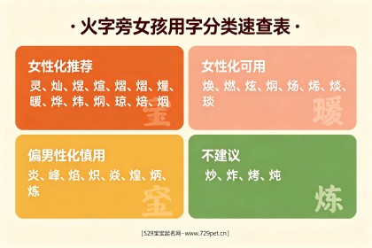 带火字旁的女孩名字：60个优雅好名+女性化用字分类+柔美搭配公式