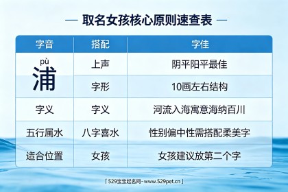 浦字如何取名女孩子？浦字字源五行+取名禁忌+60个带浦字女孩好名
