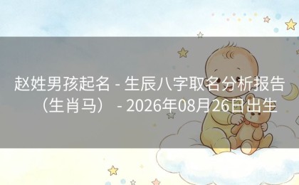 赵姓男孩起名 - 生辰八字取名分析报告（生肖马） - 2026年08月26日出生