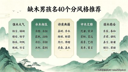 缺木的男宝宝名字：40个五行属木男孩名（附木属性字分级表+金克木避字清单）