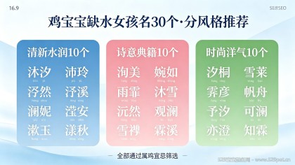鸡宝宝缺水的女孩名字：30个补水好名（附补水字×属鸡宜忌交叉筛选表）