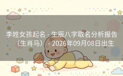 李姓女孩起名 - 生辰八字取名分析报告（生肖马） - 2026年09月08日出生