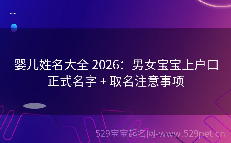 婴儿姓名大全 2026:男女宝宝上户口正式名字 + 取名注意事项