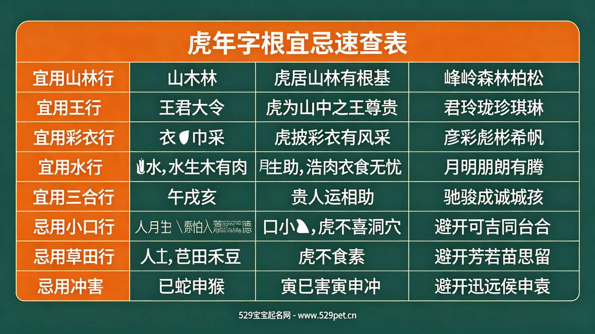 虎年字根宜忌速查表