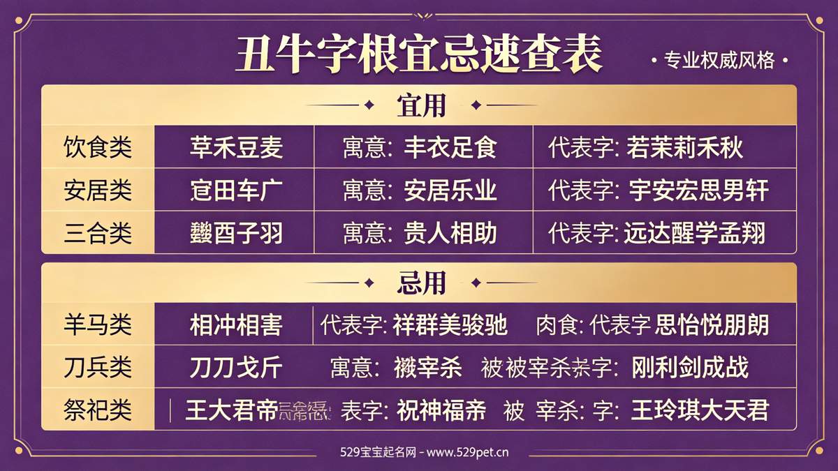 丑牛字根宜忌速查表