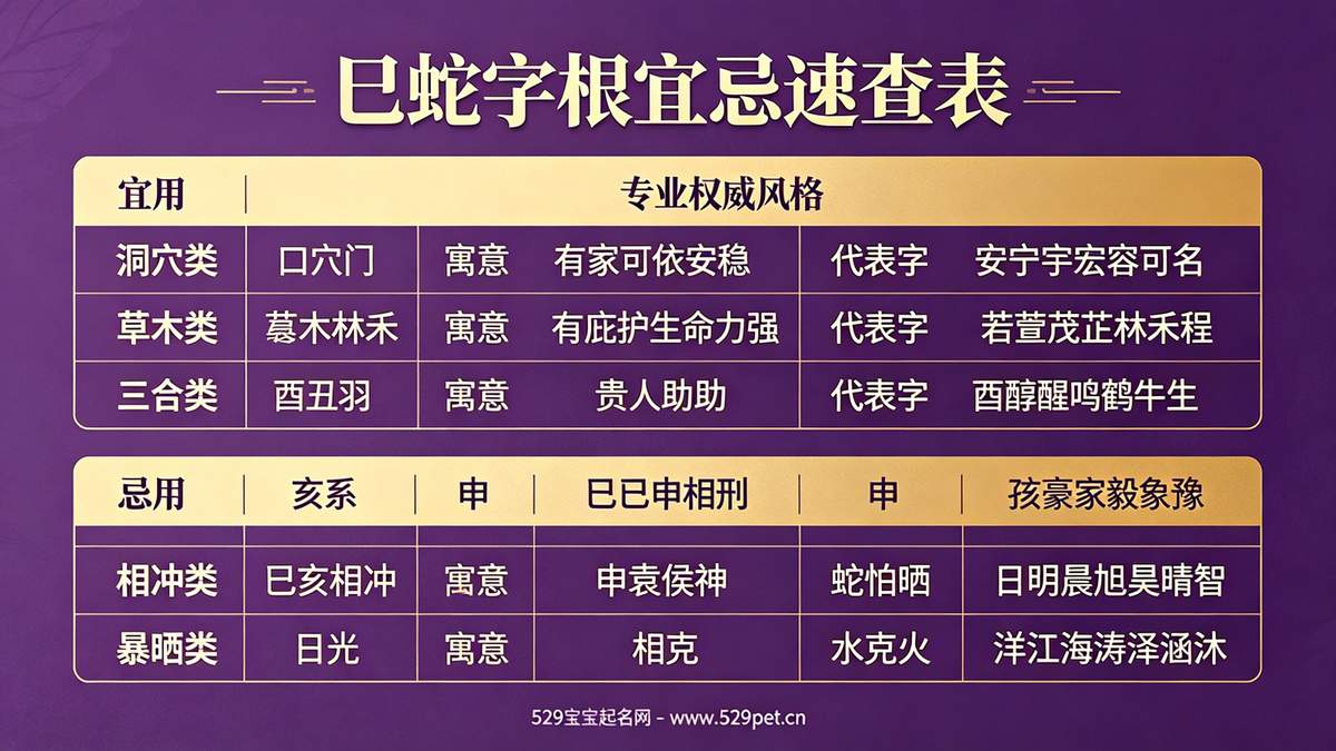 巳蛇字根宜忌速查表