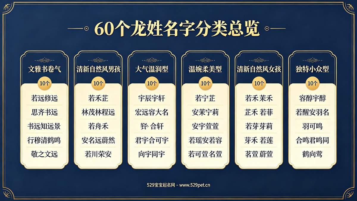 60个龙姓名字分类总览