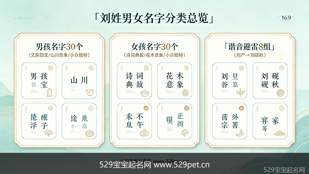 刘姓男女名字分类总览