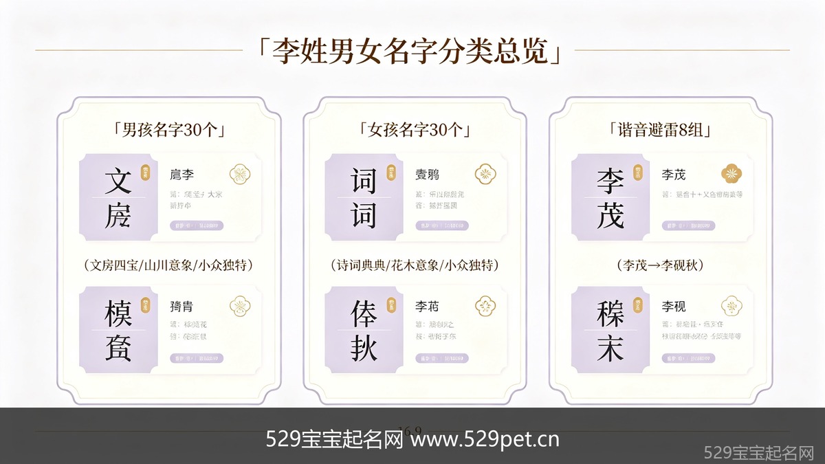 李姓男女名字分类总览