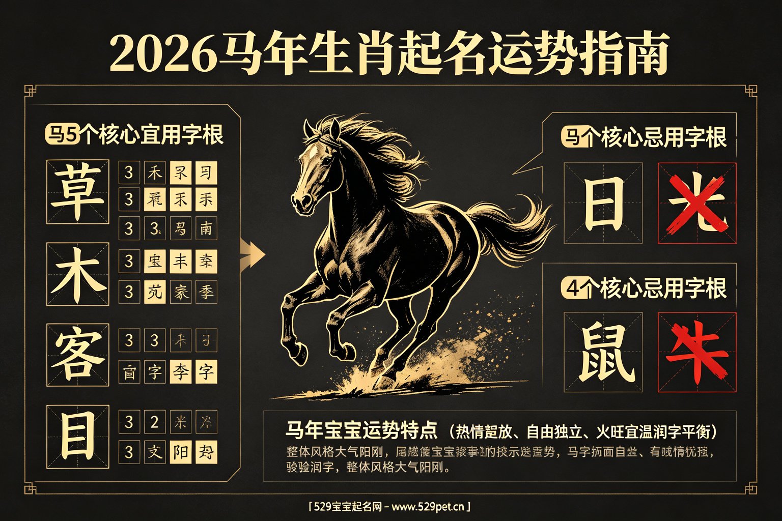 2026马年生肖起名运势指南:马年宜用字和忌用字详解