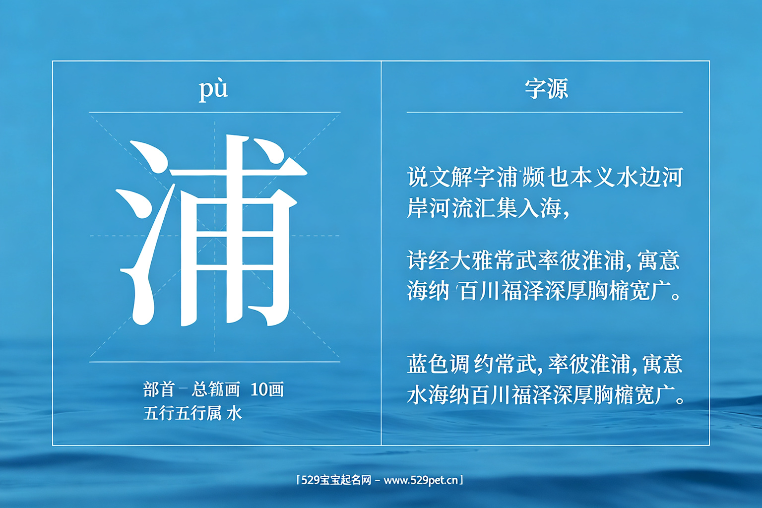 浦字字源与五行属性解析图
