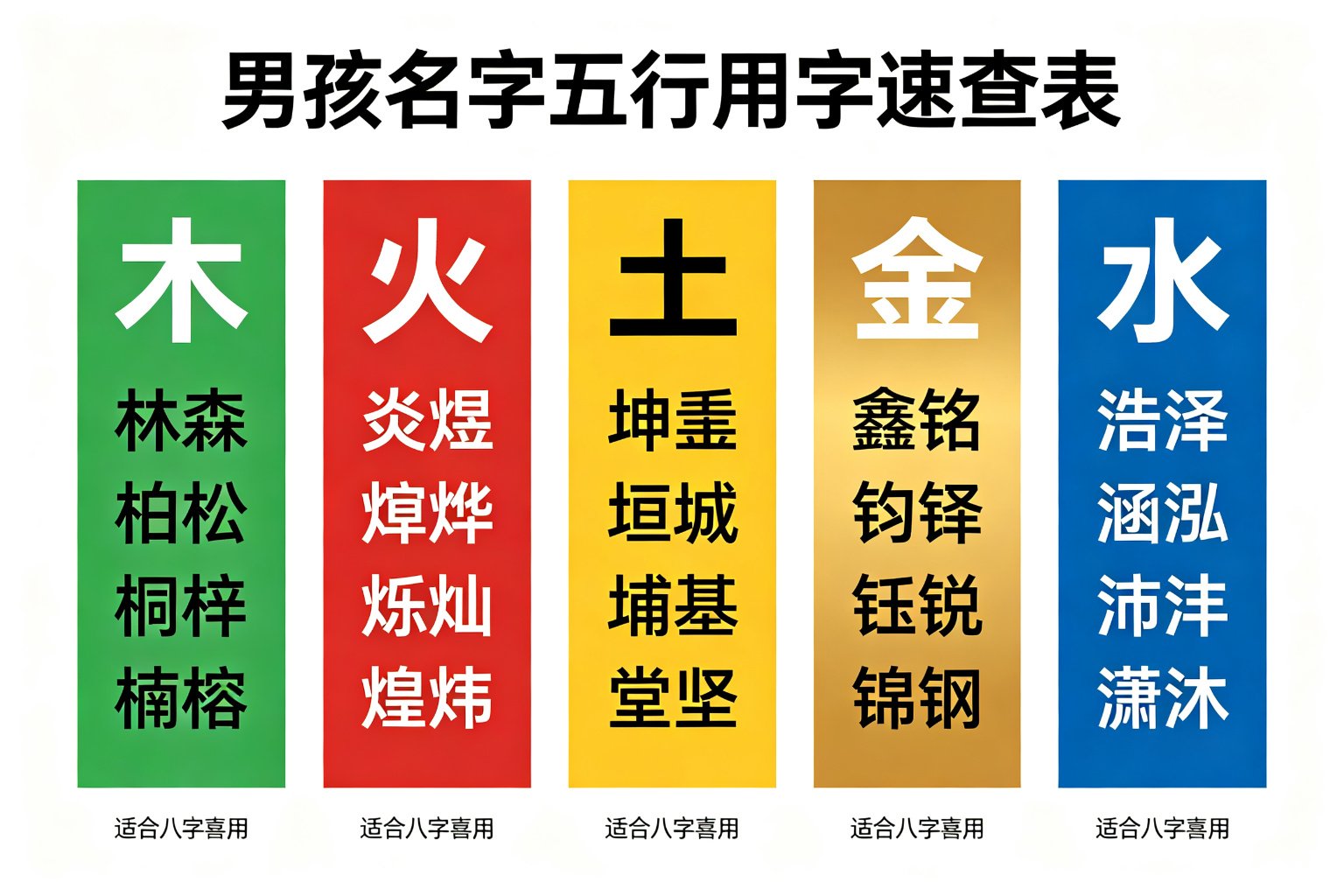 男孩名字五行用字速查表