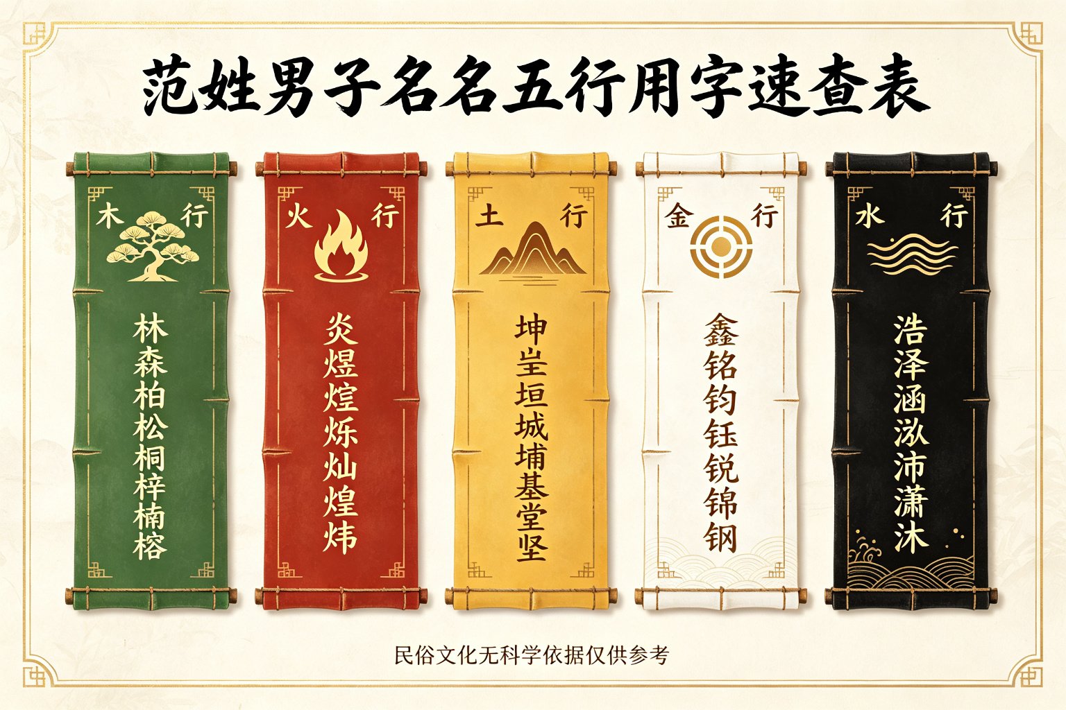范姓男孩名字五行用字速查表