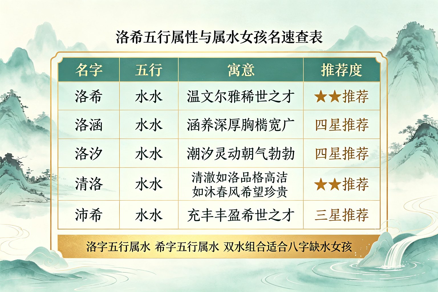 洛希五行属性与属水女孩名速查表
