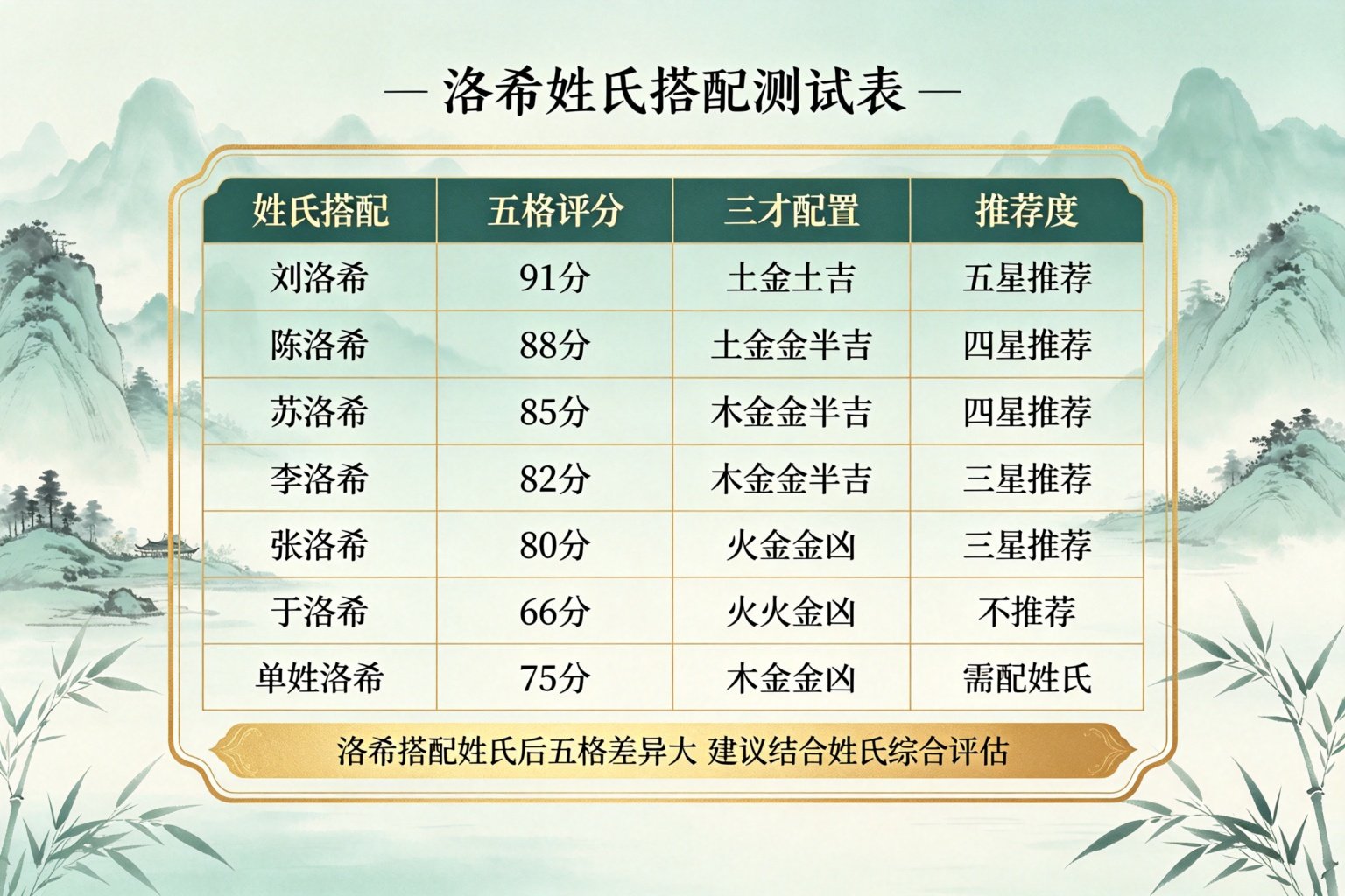 洛希姓氏搭配测试表