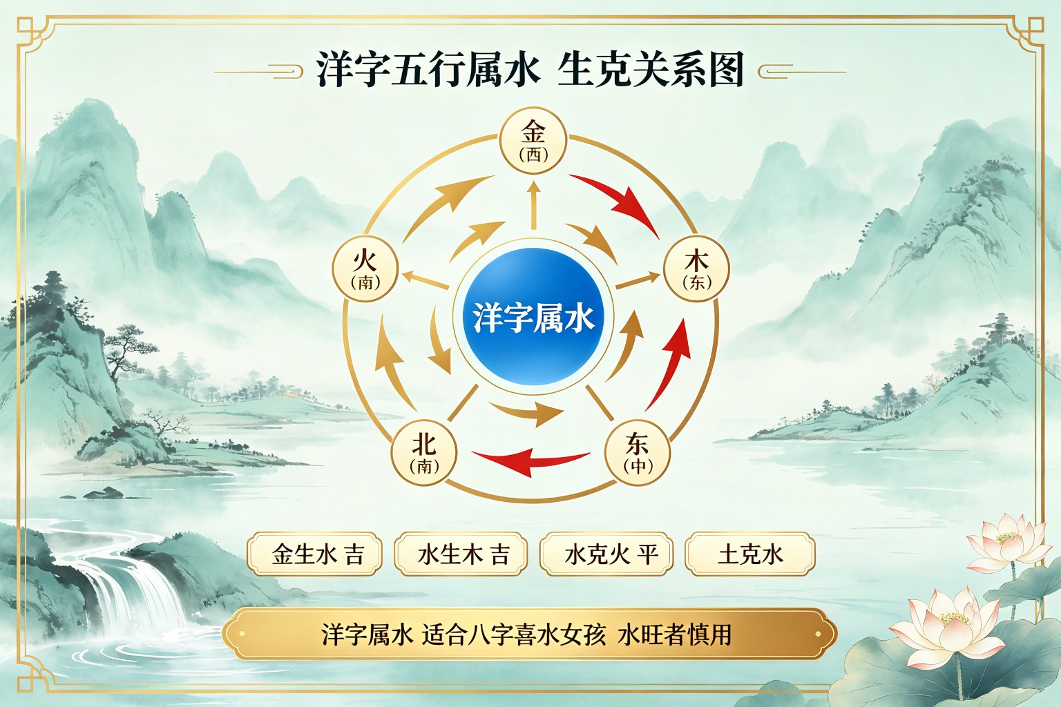 洋字五行属水生克关系图