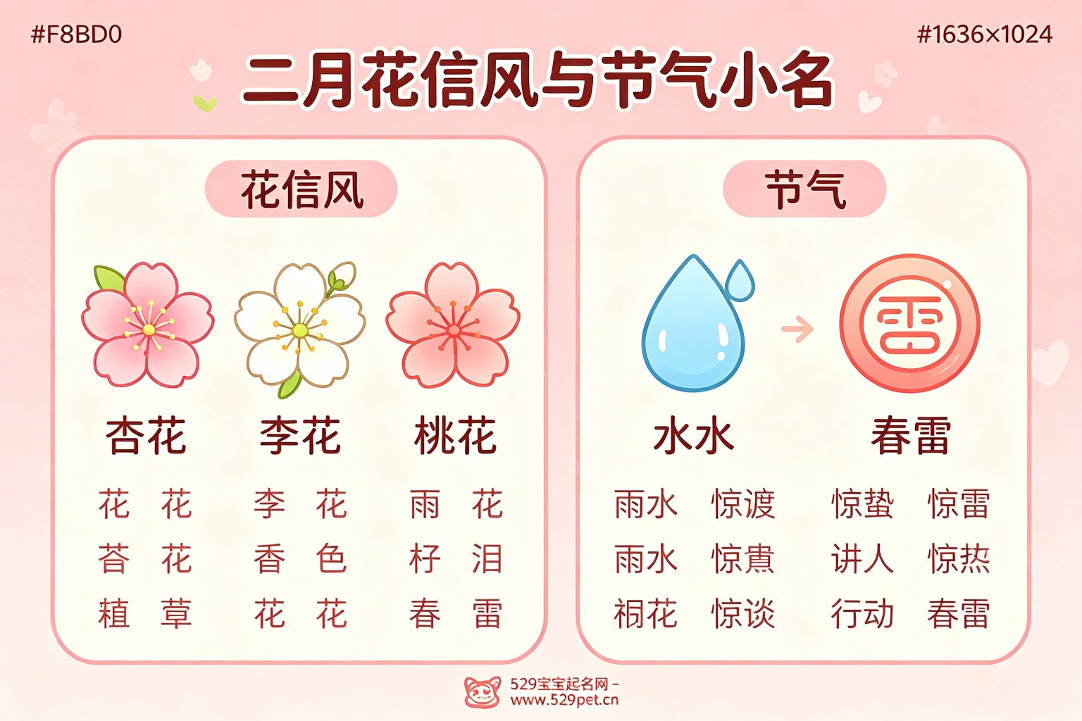 二月花信风与节气小名分类卡