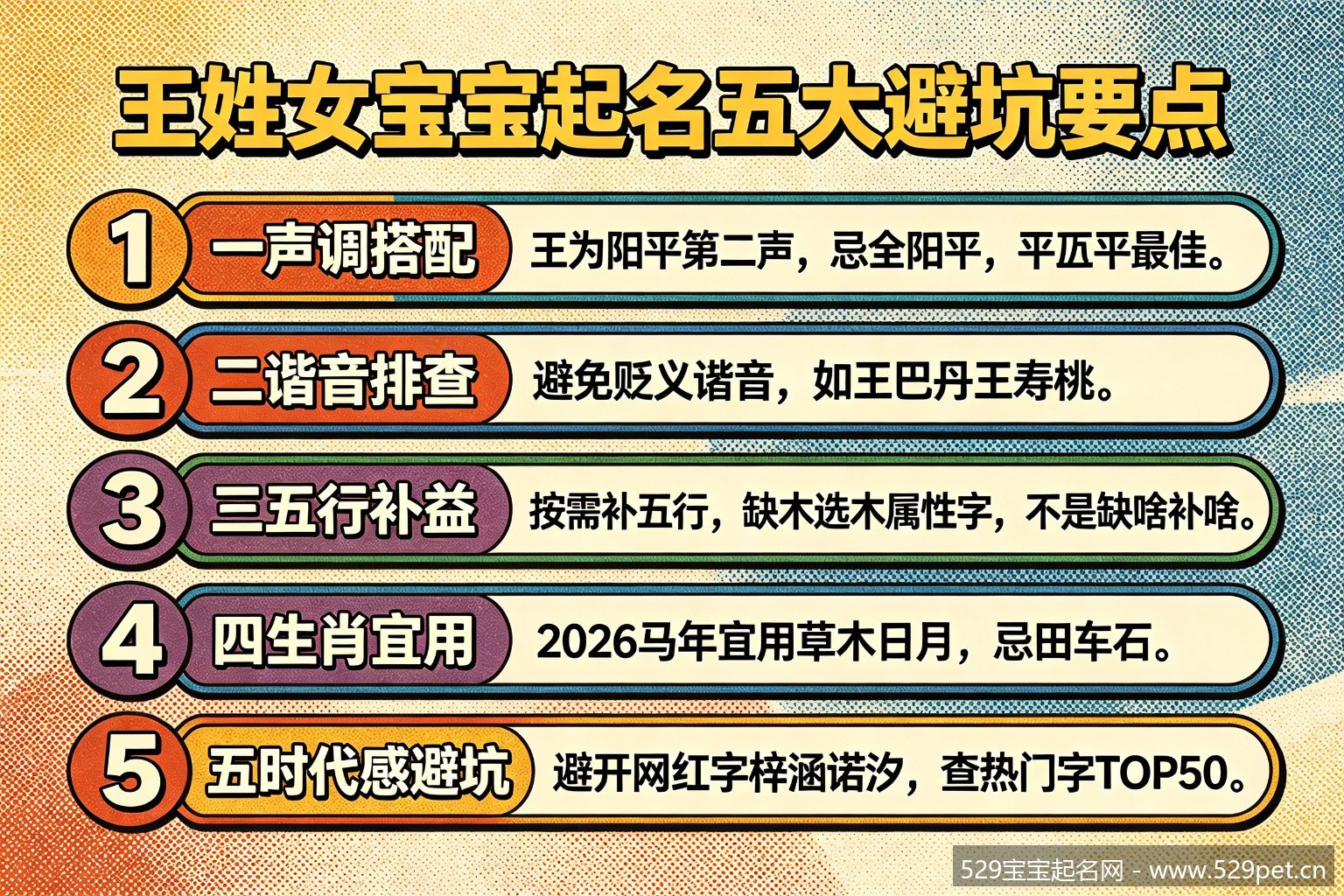 王姓女宝宝起名五大避坑要点对照表