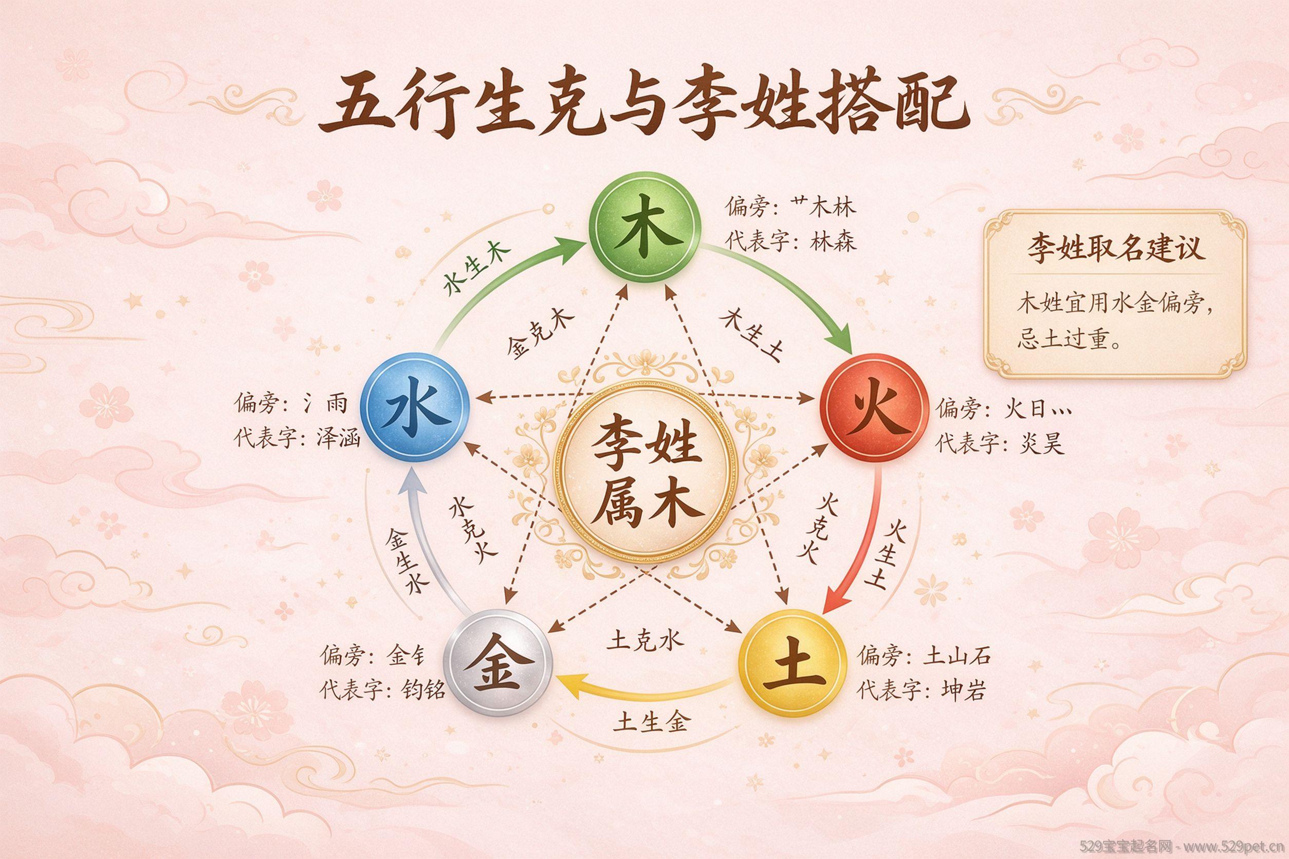 五行生克与李姓搭配示意图