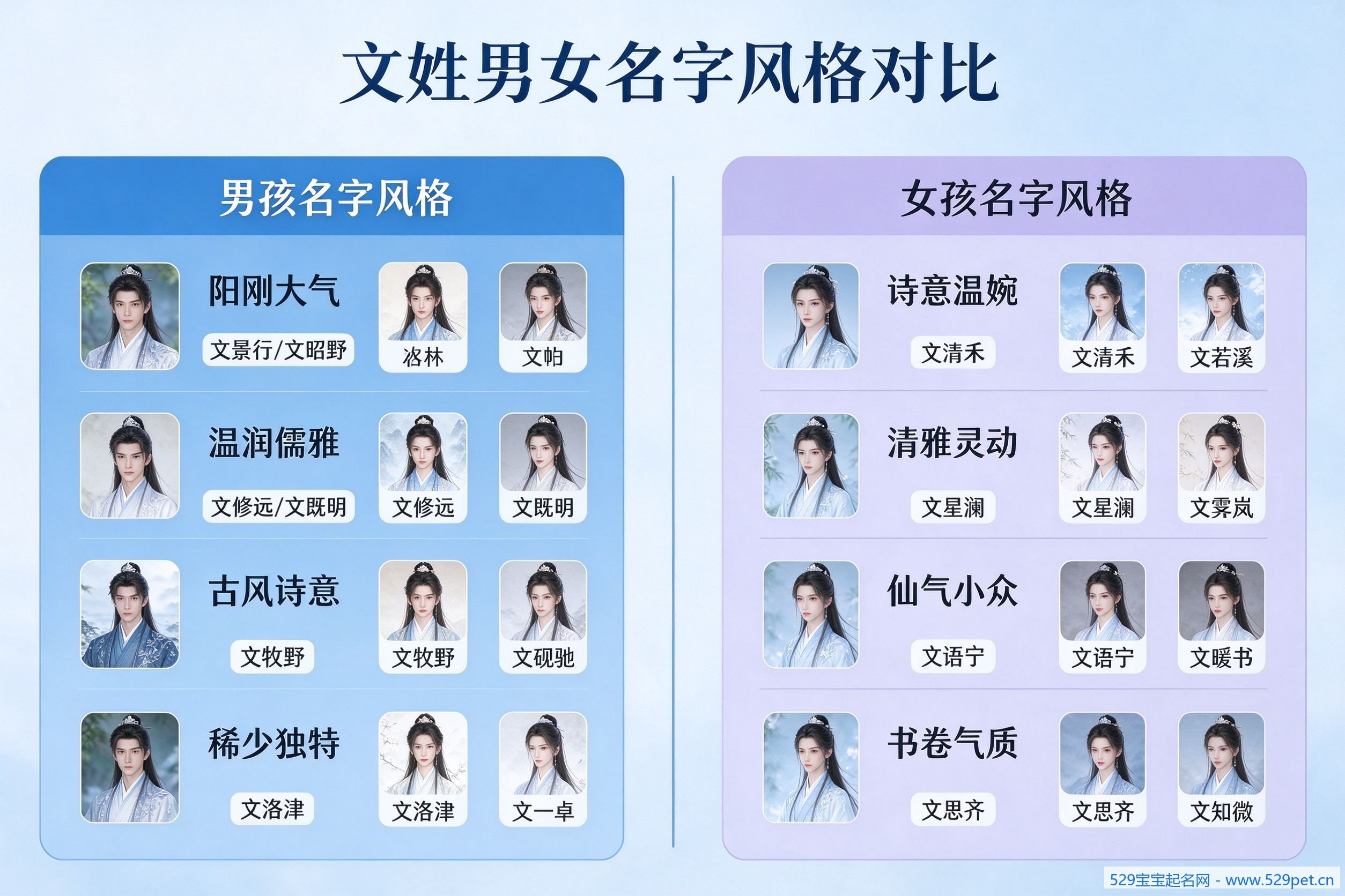 文姓男女名字风格对比图