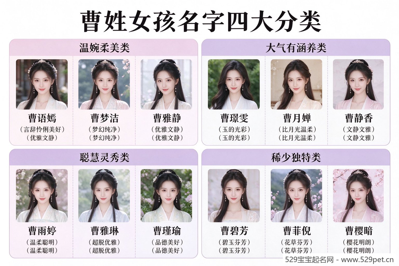 曹姓女孩名字四大分类信息图