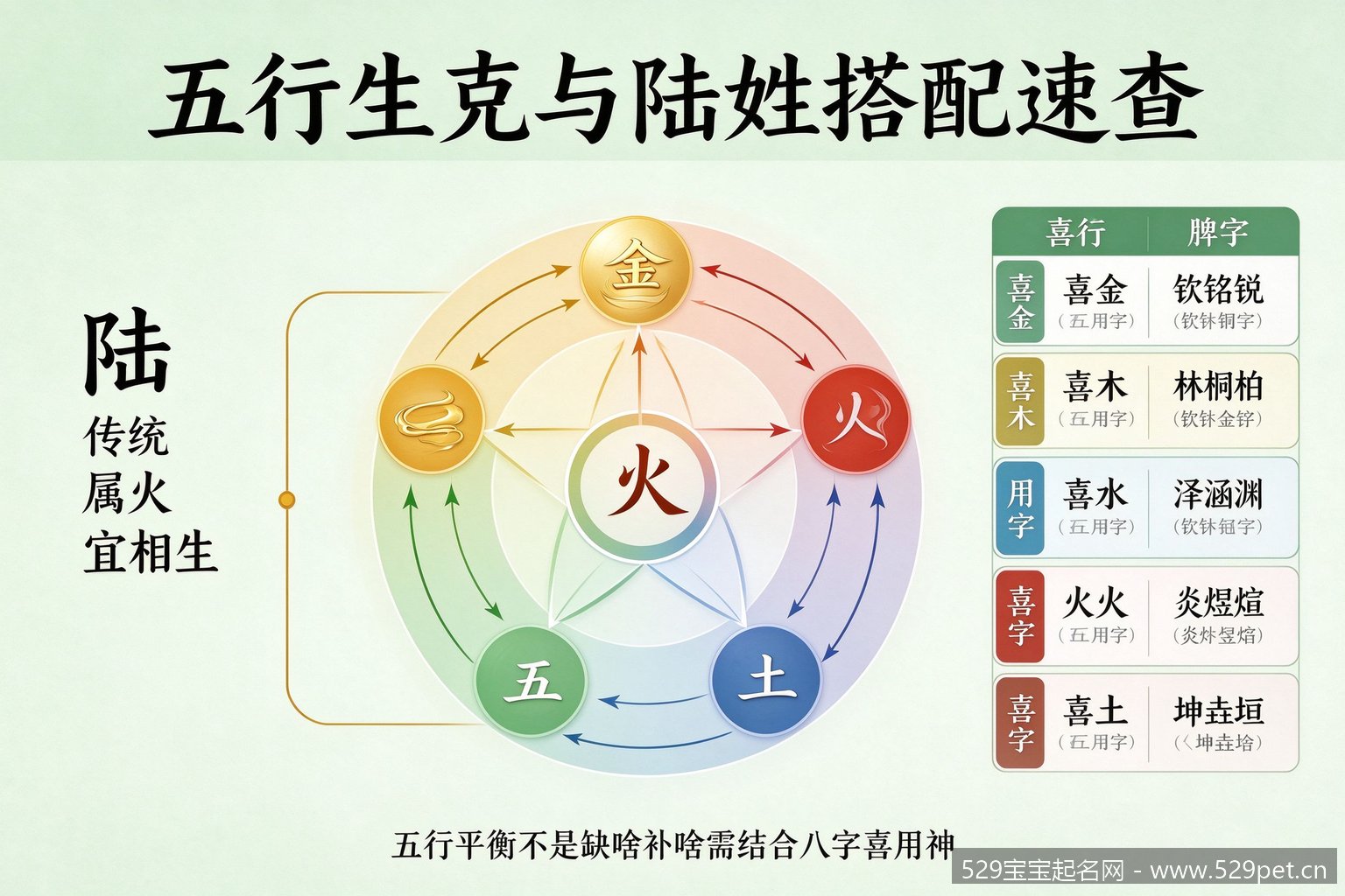 五行生克与陆姓搭配速查