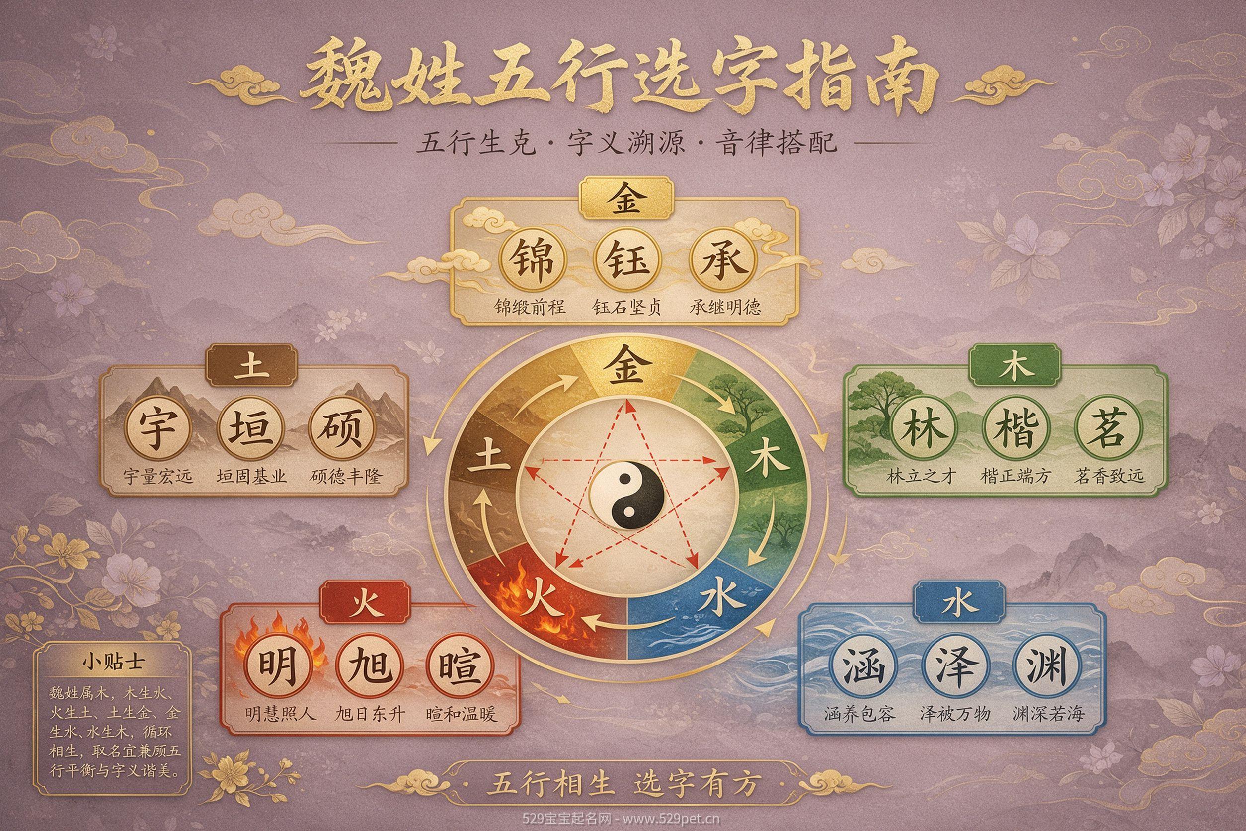 魏姓五行选字指南环形图