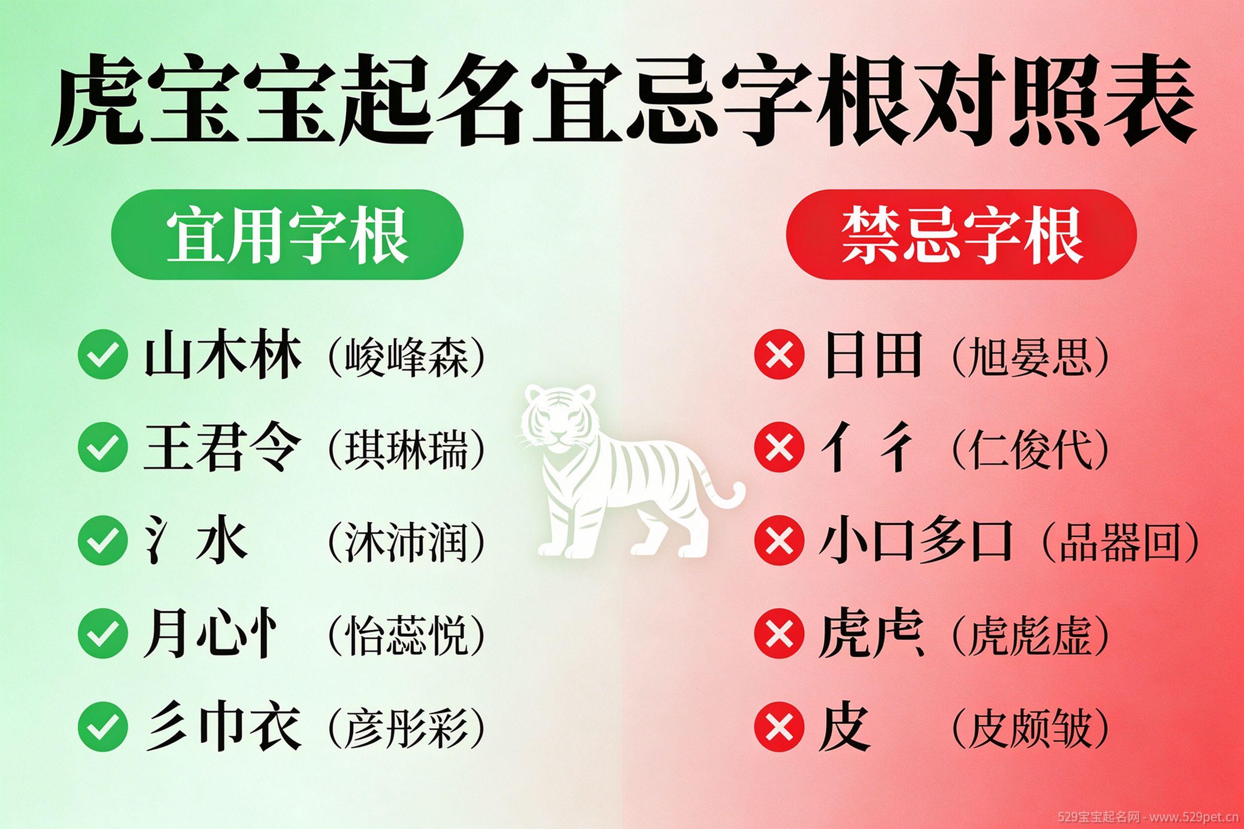 虎宝宝起名宜忌字根对照表
