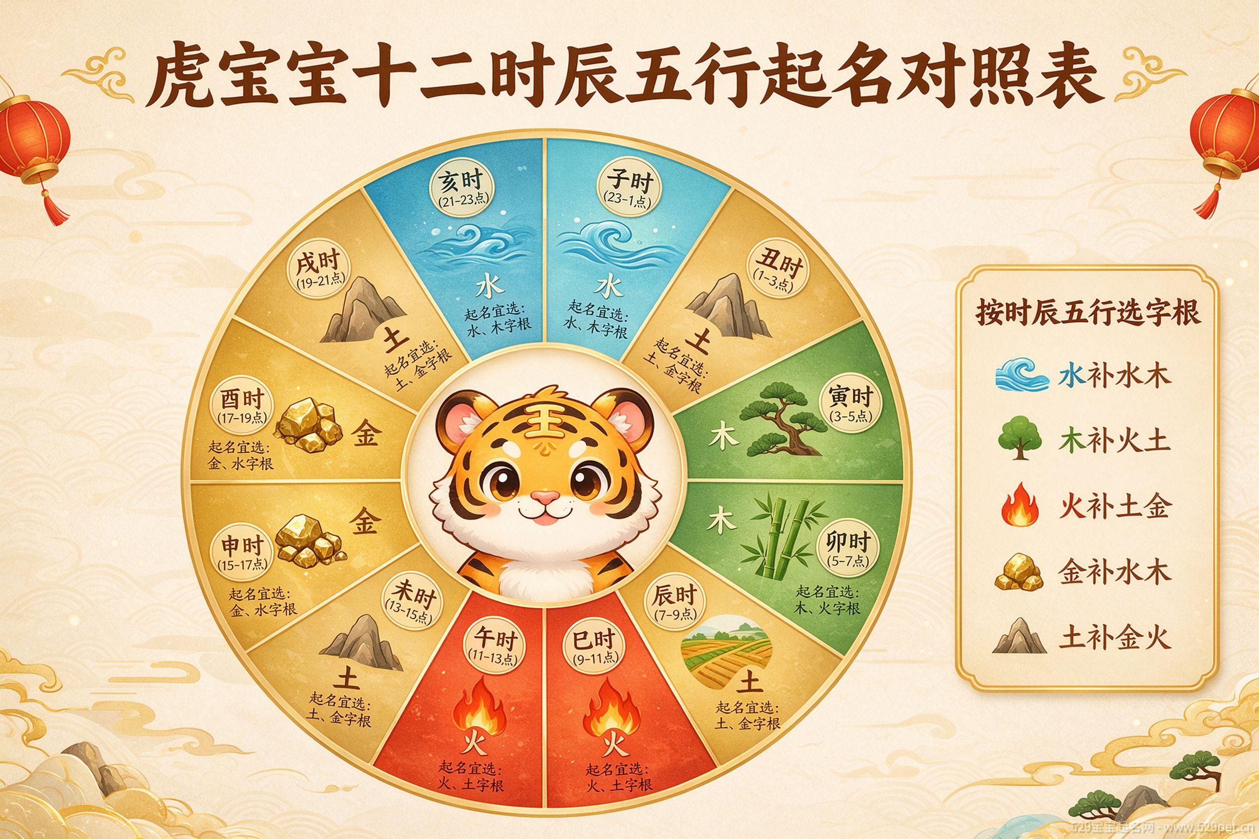 虎宝宝十二时辰五行起名对照表