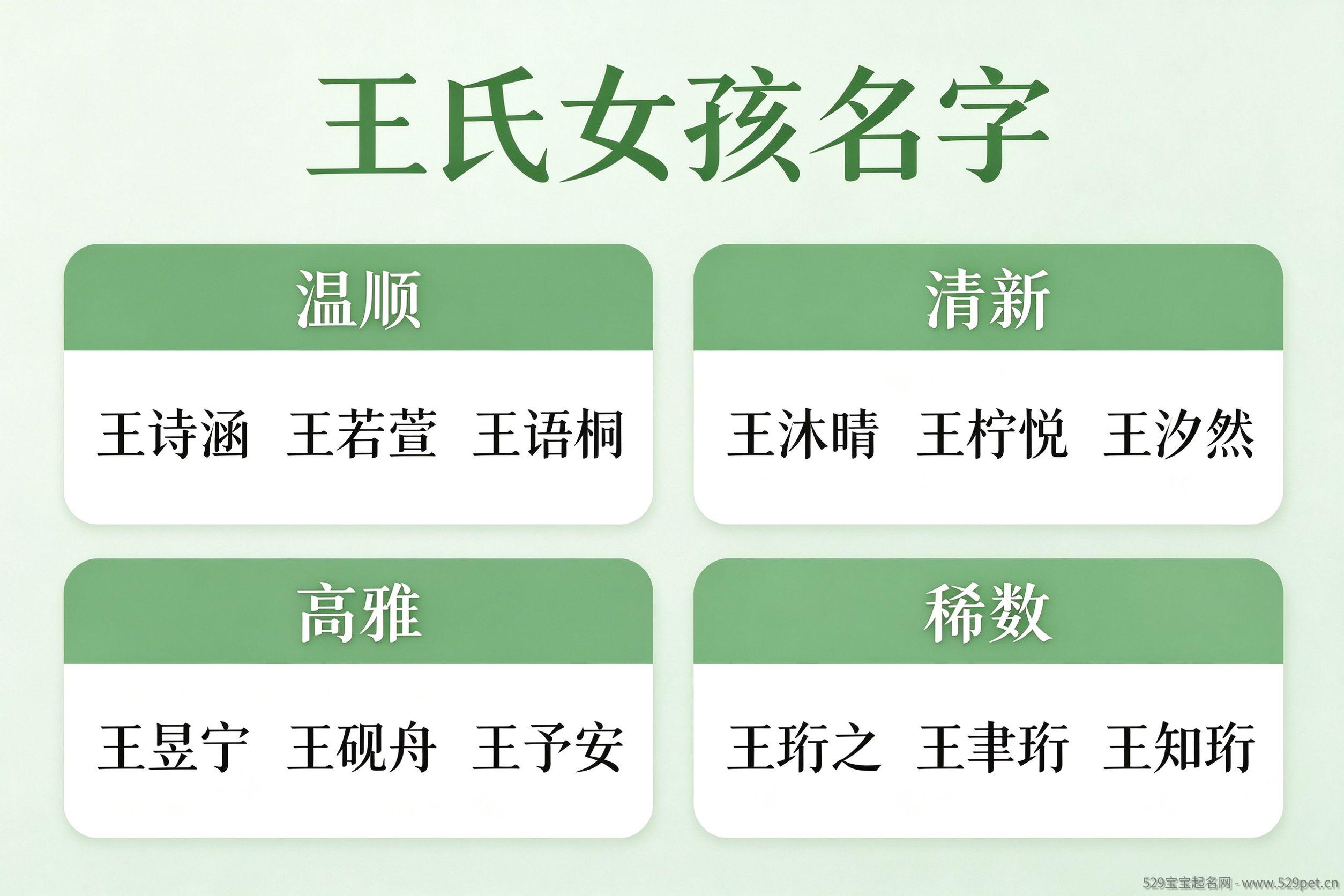 王姓女孩名字四种风格分类图