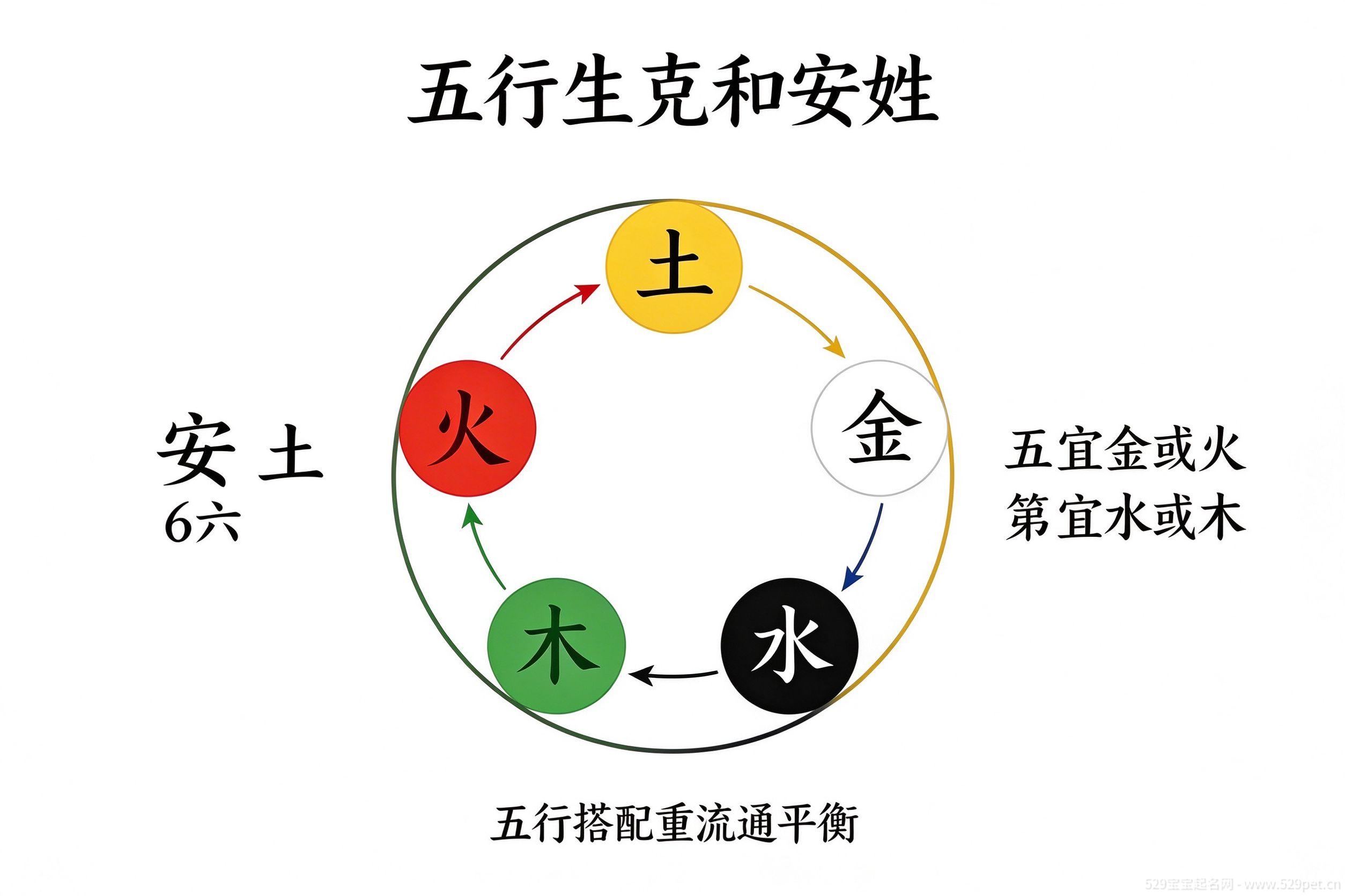 五行生克与安姓名字搭配循环图