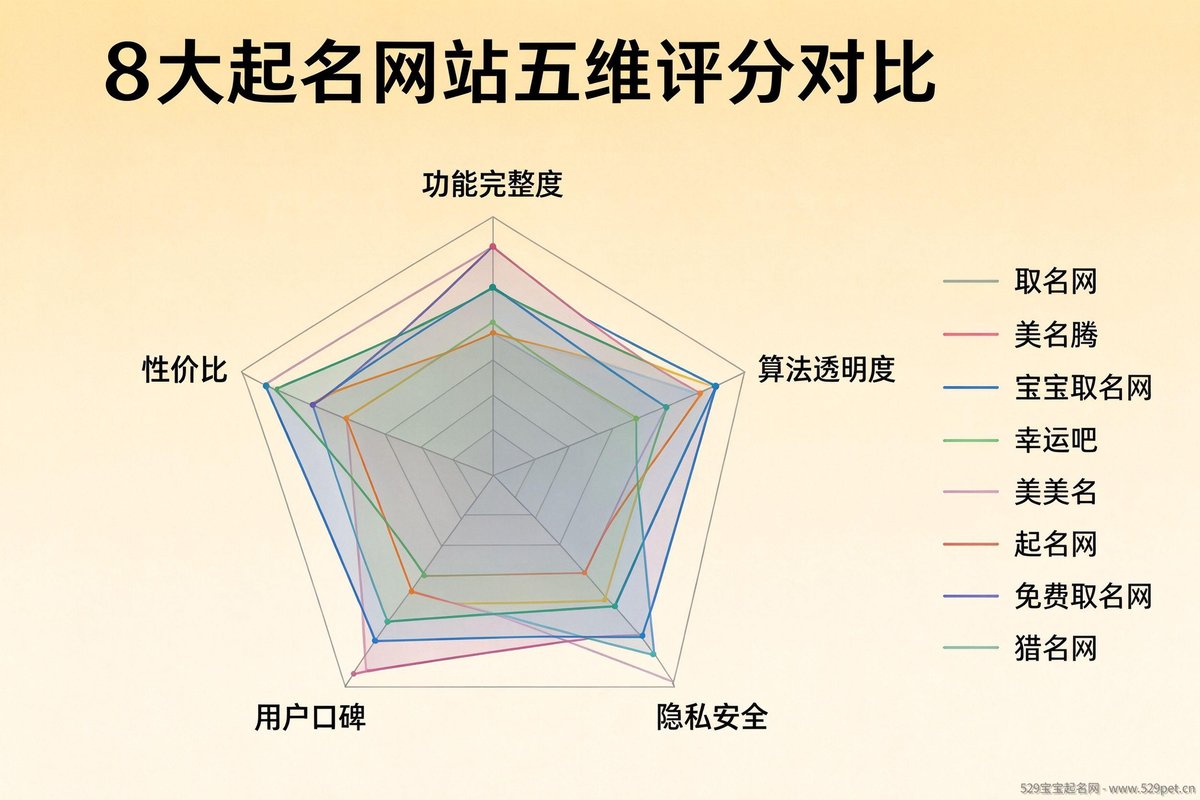 8大起名网站五维评分雷达对比图