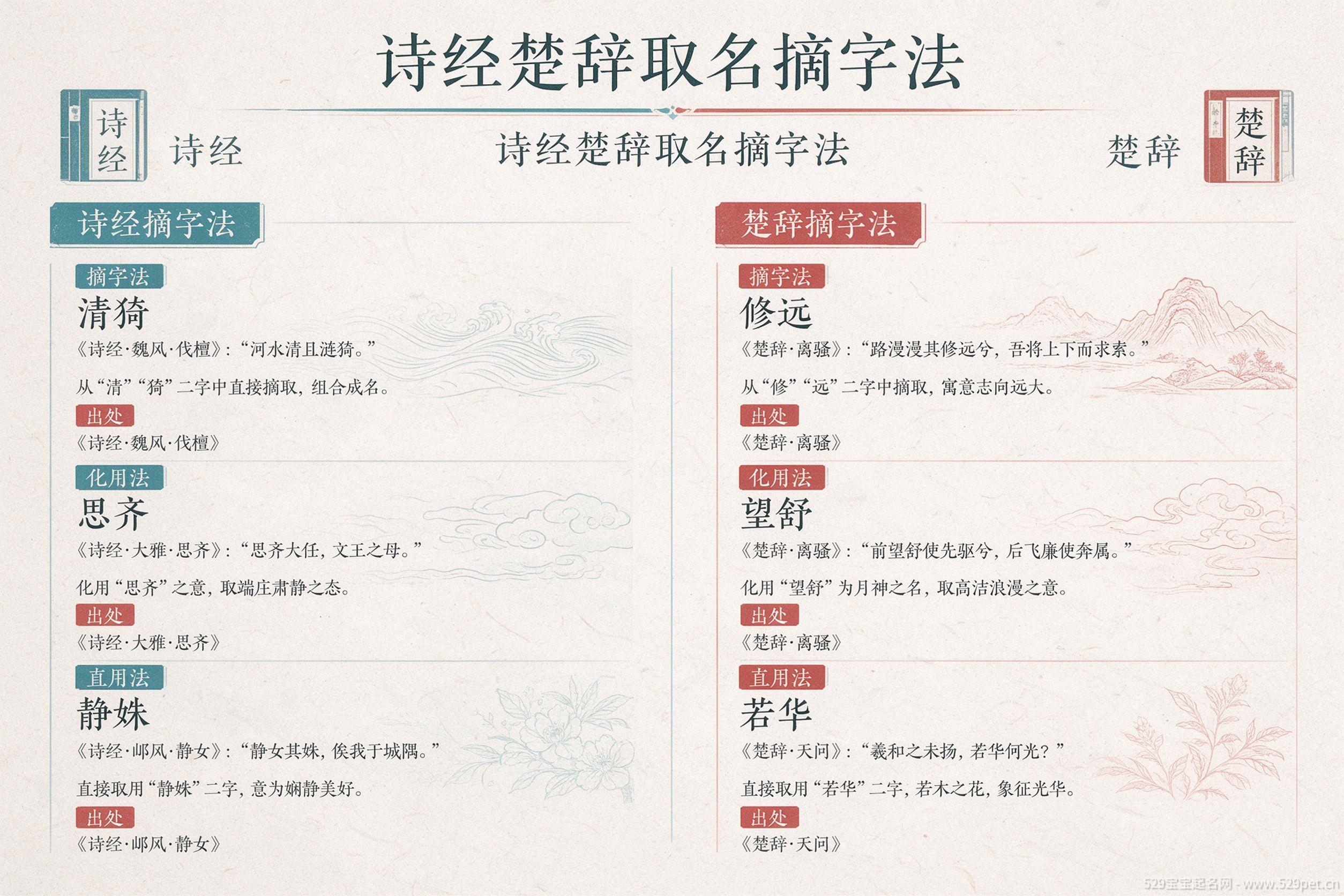 诗经楚辞取名摘字法示意图