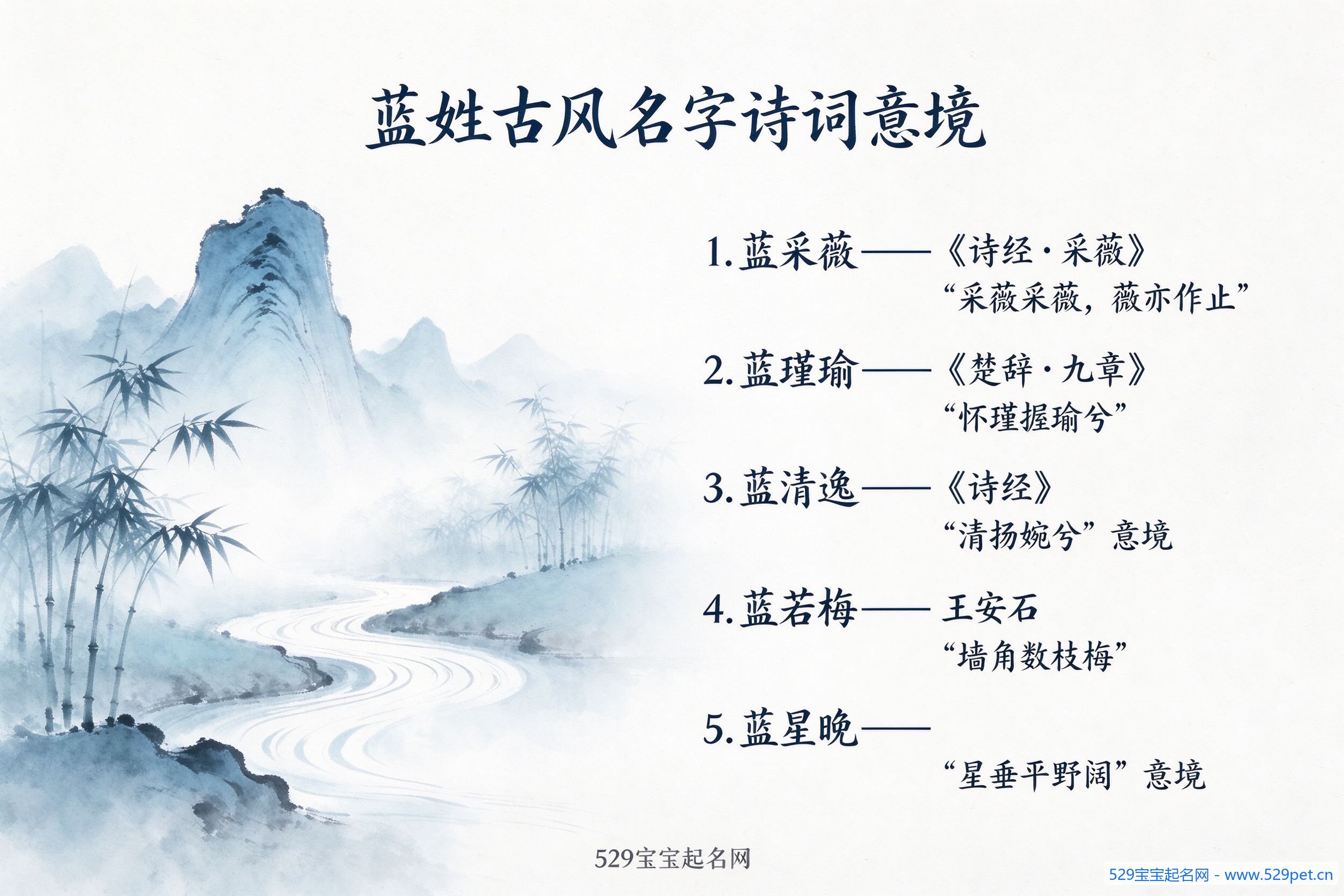 蓝姓古风名字诗词意境:采薇/瑾瑜/清逸/若梅/星晚