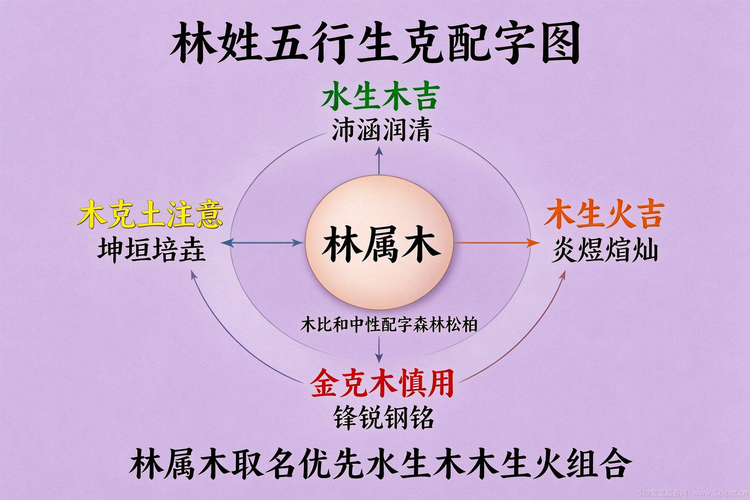 林姓五行生克配字关系图,林属木优先水生木木生火